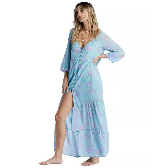 Billabong Daring Heart Maxi Dress | NWT | Blue Boho Long Sleeve | Size S - Picture 2 of 7